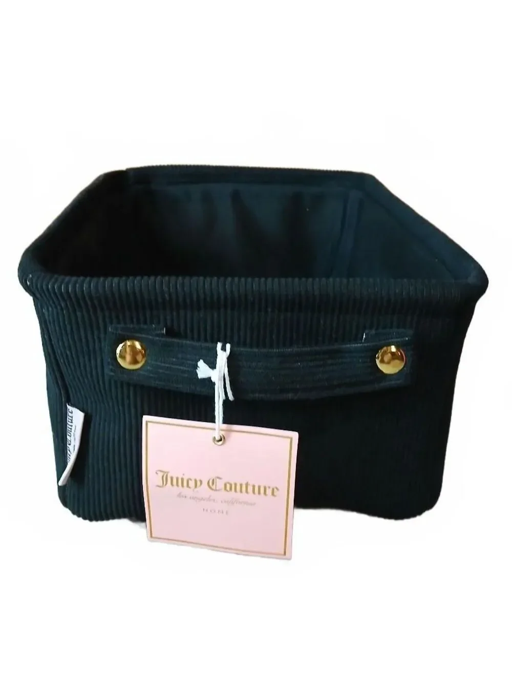 Juicy Couture Black Corduroy Storage Basket Bin Organizer Embroidered NWT